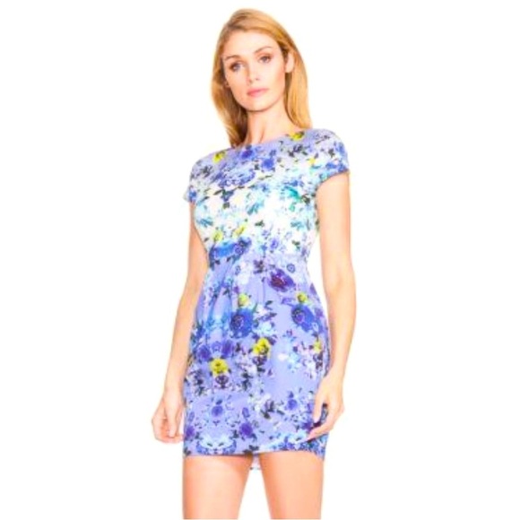 GUESS BY MARCIANO ~Lilacs & Blues Floral Print Dress w/ Dip-Dye Effect ~Size XS - Picture 1 of 7